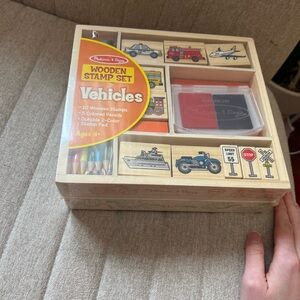 Melissa & Doug Wooden Stamp Set Pack of Two Trucks and Dinos NWT